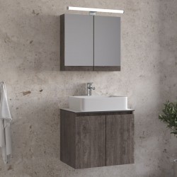 Bathroom furniture set with washbasin 61x46x50 material: Wood composite wall mounted, color: Wood Grey