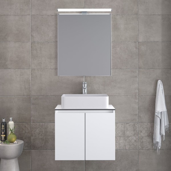 Bathroom furniture set with washbasin 61x46x50 material: Wood composite wall mounted C, color: White