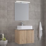 Bathroom furniture set with washbasin 61x46x50 material: Wood composite wall mounted C, walnut, color: Wood Oak