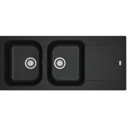 Νεροχύτης συνθετικός 116x50 με πάγκο αριστερά / με πάγκο δεξιά ένθετος 2 γούρνες αντινστρεφόμενος, χρώμα: Μαύρο Συνθετικοί