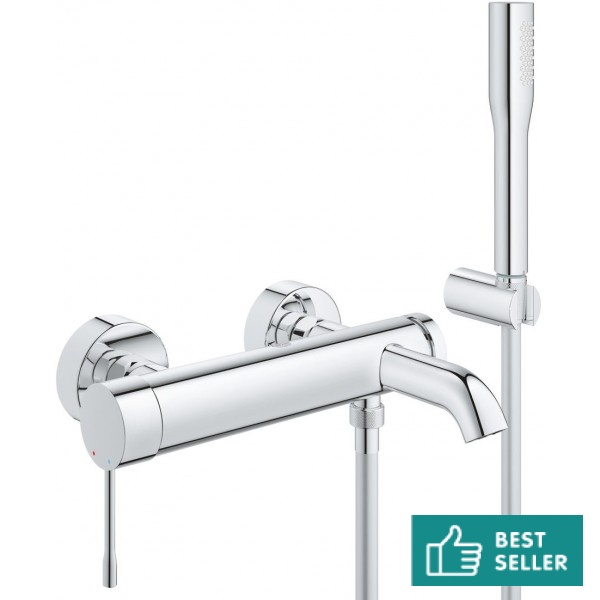 Μπαταρία μπανιέρας επίτοιχη από ορείχαλκο με τηλέφωνο, σπιράλ, στήριγμα αναμεικτική, χρώμα: Χρωμέ επιφάνεια: Γυαλιστερή Επίτοιχες