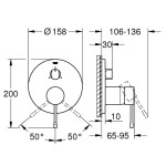 Shower tap Wall-mounted external part 3 way material: Brass mixer With plate without hand shower, hose and holder brushed hard graphite, color: Grey surface: Brushed Wall-mounted - external part
