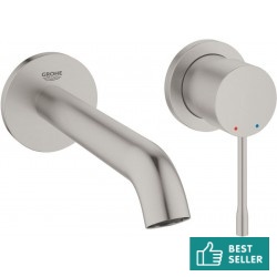Wash basin tap Wall-mounted - external part 2 holes mixer Without waste, color: Chrome 18,3cm, supersteel material: Brass surface: Brushed Wall-mounted - external part