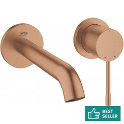 Wash basin tap Wall-mounted - external part 2 holes mixer Without waste, color: Pink Gold 18,3cm, brushed warm sunset material: Brass surface: Brushed Wall-mounted - external part