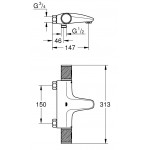 Μπαταρία μπανιέρας επίτοιχη από ορείχαλκο κορμός (χωρίς τηλέφωνο, σπιράλ, στήριγμα), χωρίς ροζέτες θερμοστατική, χρώμα: Χρωμέ επιφάνεια: Γυαλιστερή Επίτοιχες