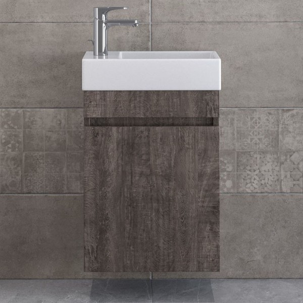 Furniture base with washbasin 45x26x60 material: Wood composite 1 basin wall mounted grey, color: Wood Grey Cabinets with wash basin Furniture base with washbasin 45x26x60 material: Wood composite 1 basin wall mounted grey, color: Wood Grey Cabinets with wash basin