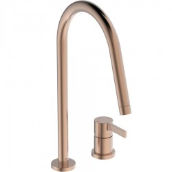 Μπαταρία κουζίνας επικαθήμενη από ορείχαλκο 2 οπών, C-spout, sunset rose, χρώμα: Ροζ Χρυσό επιφάνεια: Γυαλιστερή Επικαθήμενες