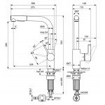 Kitchen tap Deck-mounted material: Brass with shower, color: Grey surface: Brushed Deck-mounted Kitchen tap Deck-mounted material: Brass with shower, color: Grey surface: Brushed Deck-mounted