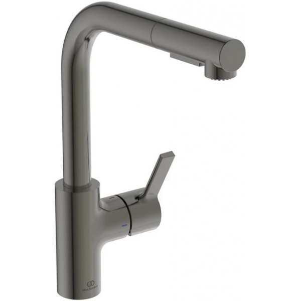 Kitchen tap Deck-mounted material: Brass with shower, color: Grey surface: Brushed Deck-mounted Kitchen tap Deck-mounted material: Brass with shower, color: Grey surface: Brushed Deck-mounted