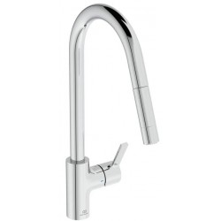 Kitchen tap Deck-mounted material: Brass with shower, color: Chrome surface: Glossy Deck-mounted
