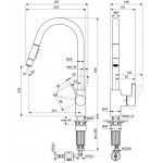 Μπαταρία κουζίνας επικαθήμενη από ορείχαλκο με ντους 2 ροών, C-Spout, silver storm, χρώμα: Χρωμέ επιφάνεια: Βουρτσισμένη Επικαθήμενες
