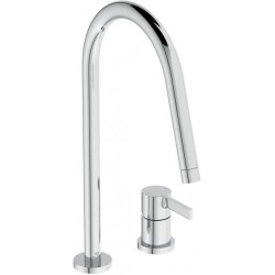 Μπαταρία κουζίνας επικαθήμενη από ορείχαλκο 2 οπών, C-spout, χρώμα: Χρωμέ επιφάνεια: Γυαλιστερή Επικαθήμενες