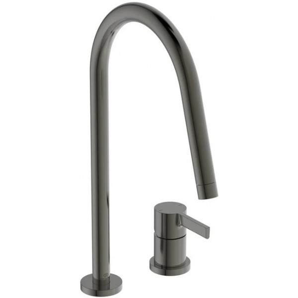 Kitchen tap Deck-mounted material: Brass, color: Grey surface: Brushed Deck-mounted