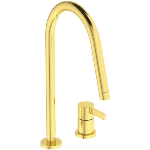 Kitchen tap Deck-mounted material: Brass, color: Gold surface: Brushed Deck-mounted