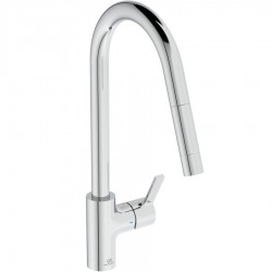 Kitchen tap Deck-mounted material: Brass with shower, color: Chrome surface: Glossy Deck-mounted