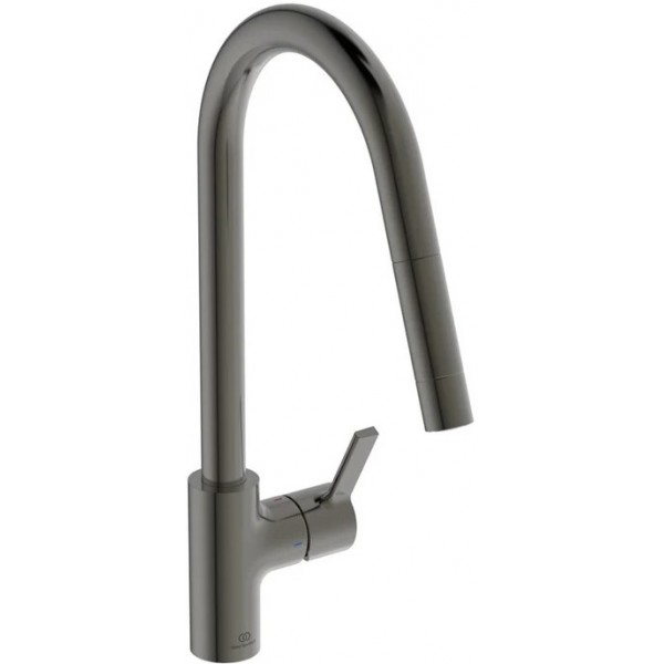 Kitchen tap Deck-mounted material: Brass with shower, color: Grey surface: Brushed Deck-mounted