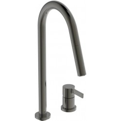 Kitchen tap Deck-mounted material: Brass with shower, color: Grey surface: Brushed Deck-mounted