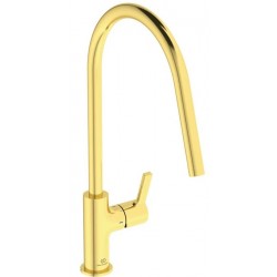 Kitchen tap Deck-mounted material: Brass with shower, color: Gold surface: Brushed Deck-mounted