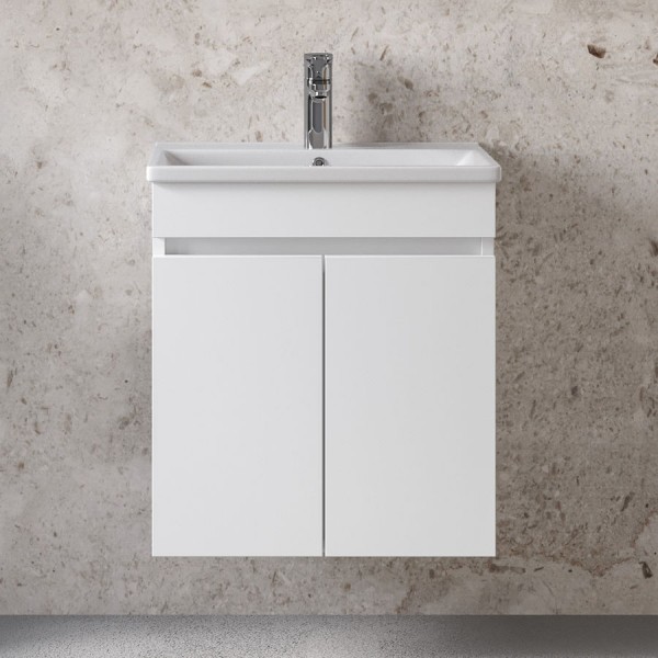 Furniture base with washbasin 55x33x60 material: Wood composite 1 basin wall mounted, color: White Cabinets with wash basin Furniture base with washbasin 55x33x60 material: Wood composite 1 basin wall mounted, color: White Cabinets with wash basin