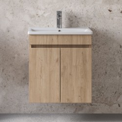 Furniture base with washbasin 55x33x60 material: Wood composite 1 basin wall mounted walnut, color: Wood Oak Cabinets with wash basin