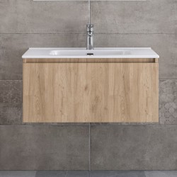 Furniture base with washbasin 81x46x35 material: Wood composite 1 basin wall mounted walnut, color: Wood Oak Cabinets with wash basin
