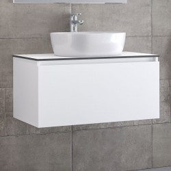 Furniture base with washbasin 81x46x35 material: Wood composite 1 basin wall mounted, color: White Cabinets with wash basin