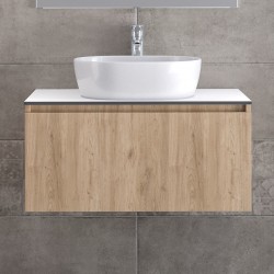 Furniture base with washbasin 81x46x35 material: Wood composite 1 basin wall mounted walnut, color: Wood Oak Cabinets with wash basin
