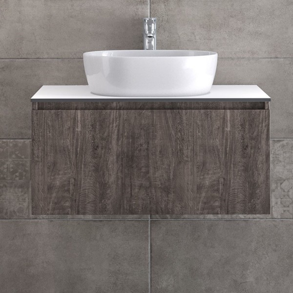 Furniture base with washbasin 81x46x72 material: Wood composite 1 basin wall mounted, color: Wood Grey Cabinets with wash basin
