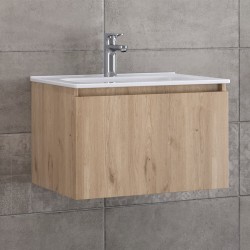 Furniture base with washbasin 61x46x35 material: Wood composite 1 basin wall mounted walnut, color: Wood Oak Cabinets with wash basin