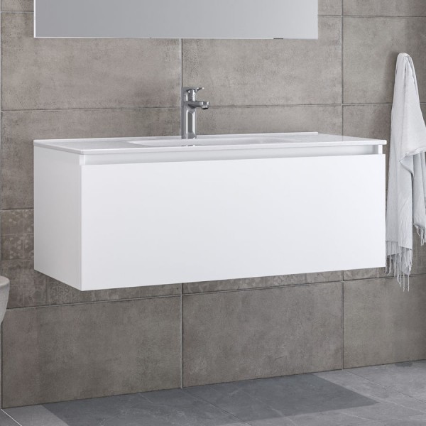 Furniture base with washbasin 101x46x35 material: Wood composite 1 basin wall mounted, color: White Cabinets with wash basin