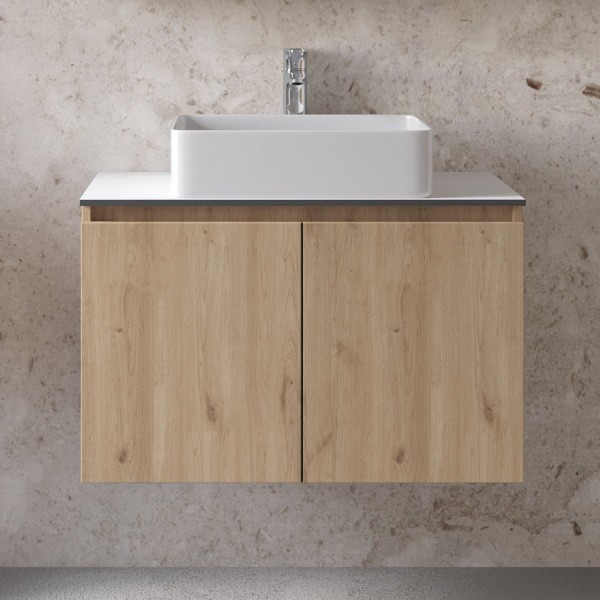 Furniture base with washbasin 81x46x50 material: Wood composite 1 basin wall mounted walnut, color: Wood Oak Furniture base with washbasin 81x46x50 material: Wood composite 1 basin wall mounted walnut, color: Wood Oak Cabinets with wash basin