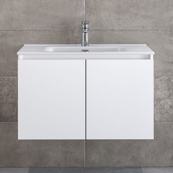 Furniture base with washbasin 81x46x50 material: Wood composite 1 basin wall mounted, color: White Furniture base with washbasin 81x46x50 material: Wood composite 1 basin wall mounted, color: White