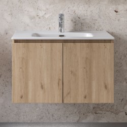 Furniture base with washbasin 81x46x50 material: Wood composite 1 basin wall mounted walnut, color: Wood Oak