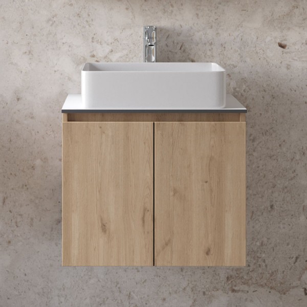 Furniture base with washbasin 61x46x50 material: Wood composite 1 basin wall mounted walnut, color: Wood Oak Cabinets with wash basin Furniture base with washbasin 61x46x50 material: Wood composite 1 basin wall mounted walnut, color: Wood Oak Cabinets with wash basin