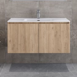 Furniture base with washbasin 101x46x50 material: Wood composite 1 basin wall mounted walnut, color: Wood Oak