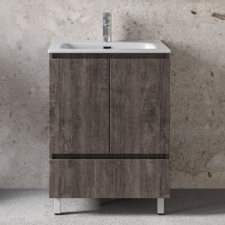 Furniture base with washbasin 61x46x72 material: Wood composite 1 basin countertop, color: Wood Grey Cabinets with wash basin