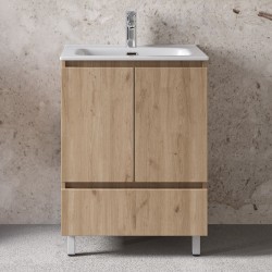 Furniture base with washbasin 61x46x72 material: Wood composite 1 basin countertop walnut, color: Wood Oak Cabinets with wash basin