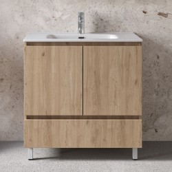 Furniture base with washbasin 81x46x72 material: Wood composite 1 basin countertop walnut, color: Wood Oak Cabinets with wash basin