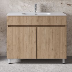 Furniture base with washbasin 101x46x72 material: Wood composite 1 basin countertop walnut, color: Wood Oak