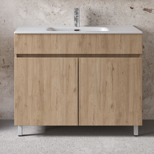 Furniture base with washbasin 101x46x72 material: Wood composite 1 basin countertop walnut, color: Wood Oak