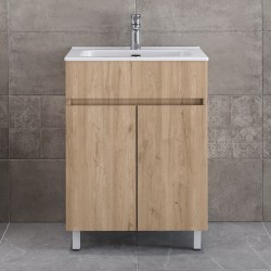 Furniture base with washbasin 61x46x72 material: Wood composite 1 basin countertop walnut, color: Wood Oak