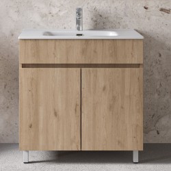 Furniture base with washbasin 81x46x72 material: Wood composite 1 basin countertop walnut, color: Wood Oak