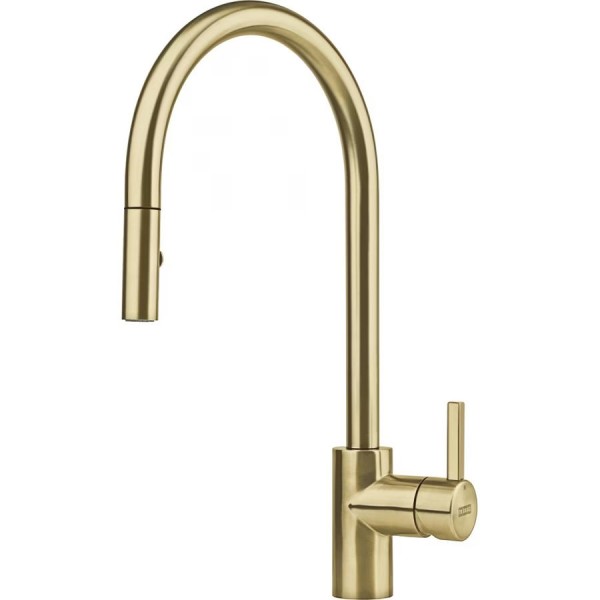 Kitchen tap Deck-mounted material: Brass with shower gold, color: Gold surface: Brushed Deck-mounted
