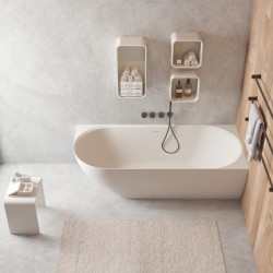 Μπανιέρα ορθογώνια 180x80x56 από solid surface CR, δεξιά, με υπερχείλιση, χρώμα: Λευκό χωρίς λαβές επιφάνεια: Ματ Ορθογώνιες