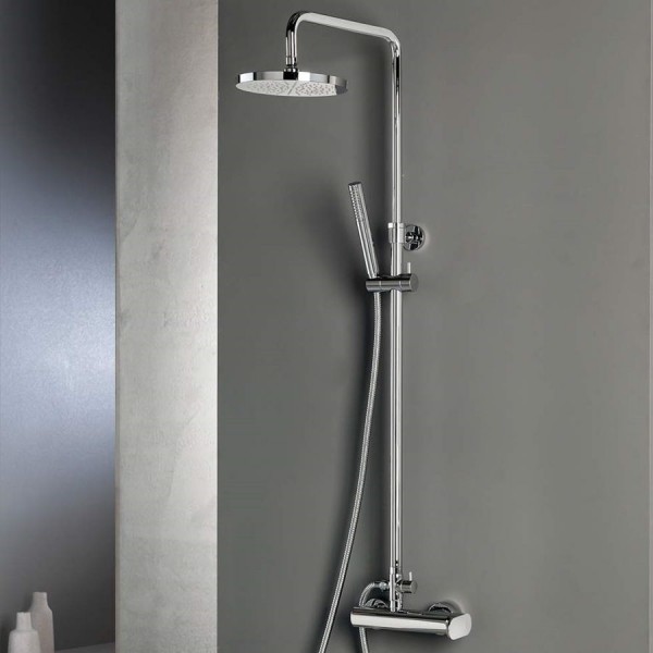 Shower tap with showerpipe and overhead shower Wall-mounted material: Brass mixer, color: Chrome surface: Glossy Wall-mounted exposed with showerpipe and overhead shower Shower tap with showerpipe and overhead shower Wall-mounted material: Brass mixer, color: Chrome surface: Glossy Wall-mounted exposed with showerpipe and overhead shower