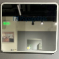 Καθρέπτης, σχήμα: Ορθογώνιο 70x60 από κρύσταλλο με πλαίσιο αμμοβολής, χρώμα: Λευκό Καθρέπτες μπάνιου