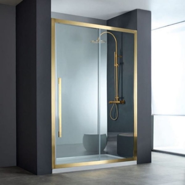 Shower enclosure Linear 140x200 6mm sliding surface: Brushed, color: Gold Linear