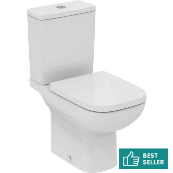 Floor standing close-coupled toilet & flushing cistern & toilet seat soft closing, style: Wrapover horizontal outlet p Rimless Simple RimLS+ 66,5x36 surface: Glossy, color: White Floor standing close-coupled