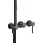 Shower tap Wall-mounted external part 2 way 3 holes material: Inox mixer with hand shower, hose and holder, color: Black surface: Brushed Wall-mounted - external part