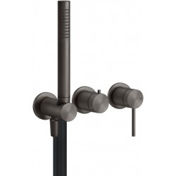 Shower tap Wall-mounted external part 2 way 3 holes material: Inox mixer with hand shower, hose and holder, color: Black surface: Brushed Wall-mounted - external part